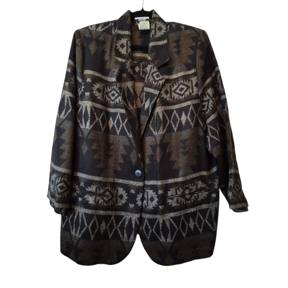 Vintage 90s Y2K Copycats Aztec Southwestern Blazer Jacket Womens LG Boxy USA